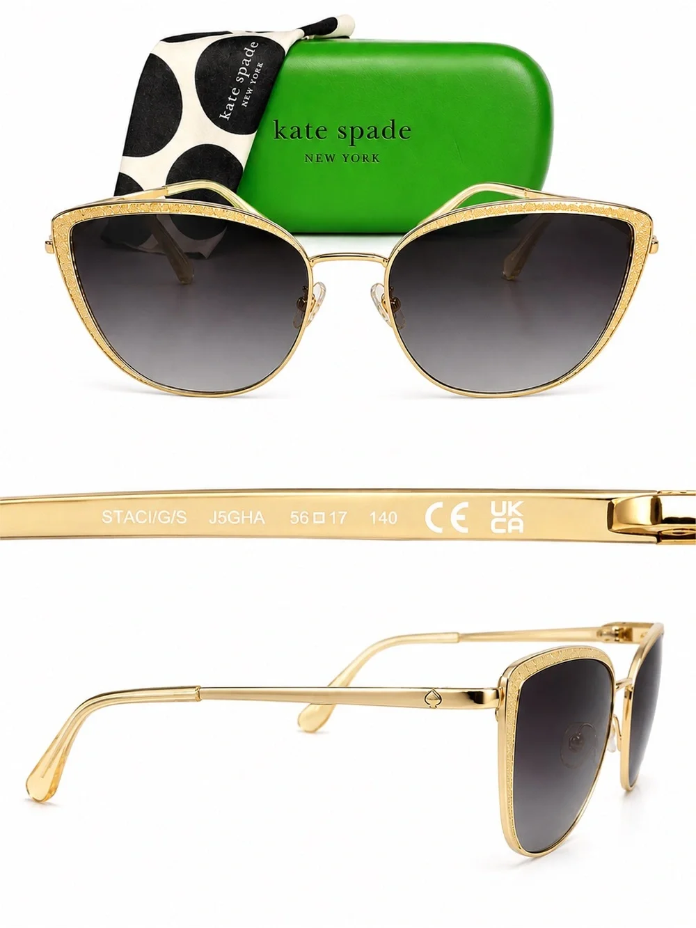 kate spade Gold Frame black Gradient Lens Sunglasses